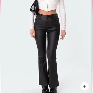 Black Leather Flare Pants from Edikted